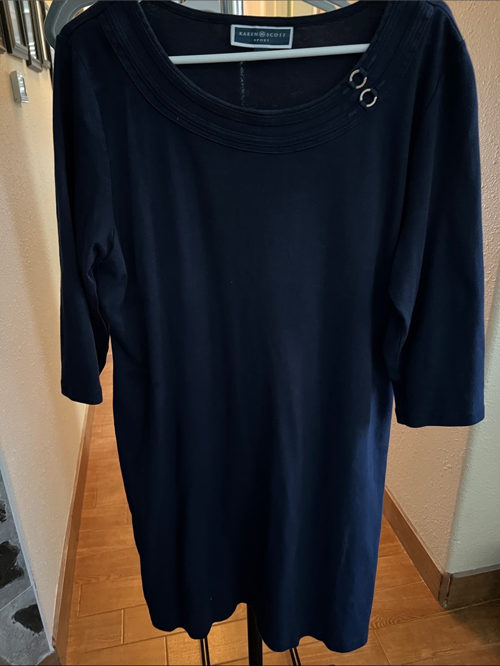 Karen Scott Navy Boatneck Tunic with Double-Ring Detail